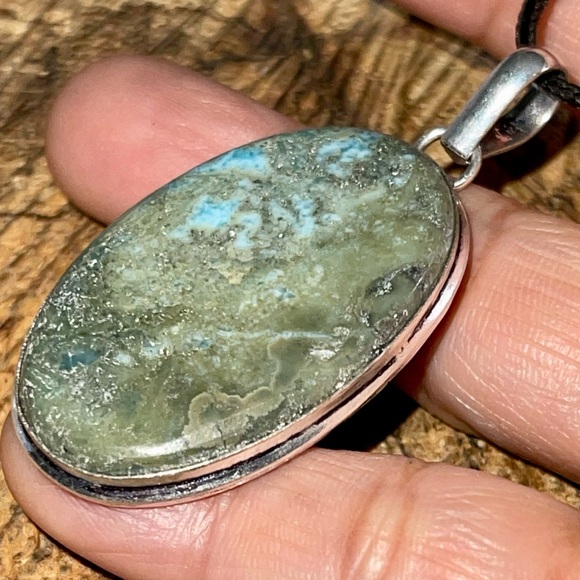 Blue Gray Caribbean Larimar Crystal Pendant 2” - Picture 3 of 15